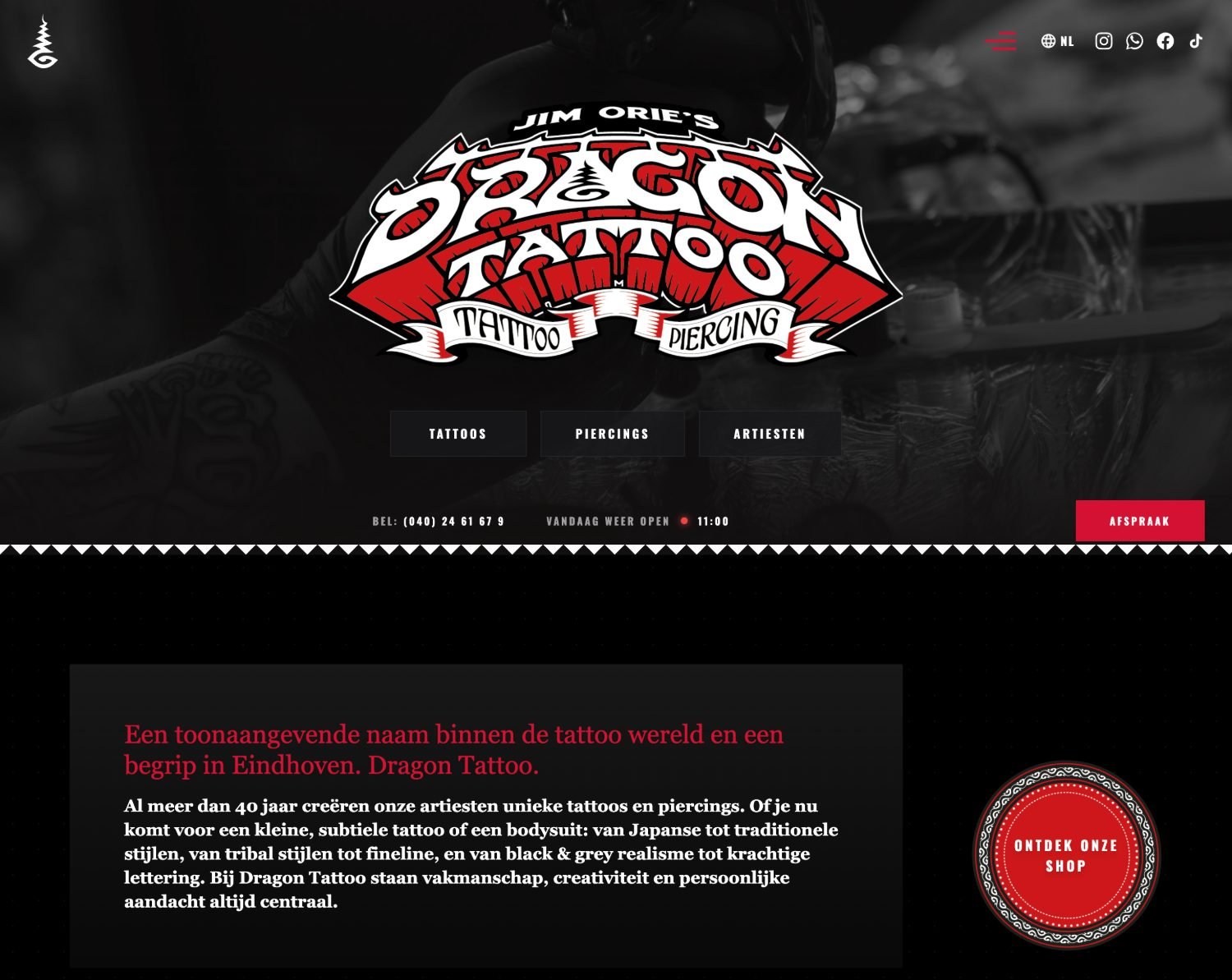 Maatwerk website voor Dragon Tattoo